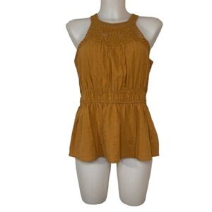 Maurices Boho Mustard 100% Cotton Crochet Sleeveless Top Size S NEW